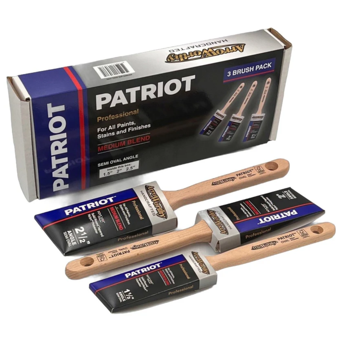 Lot de 3 pinceaux à peinture biseautés semi-ovales Arroworthy Patriot