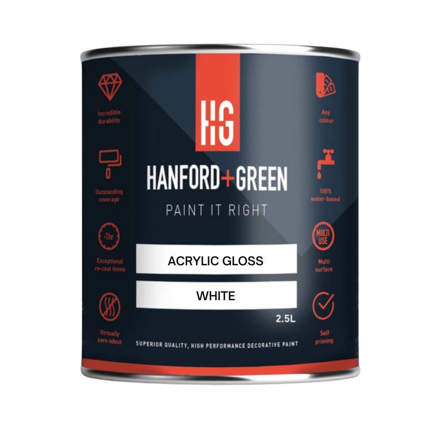 Hanford & Green Acrylic Gloss Paint White - 80% Sheen