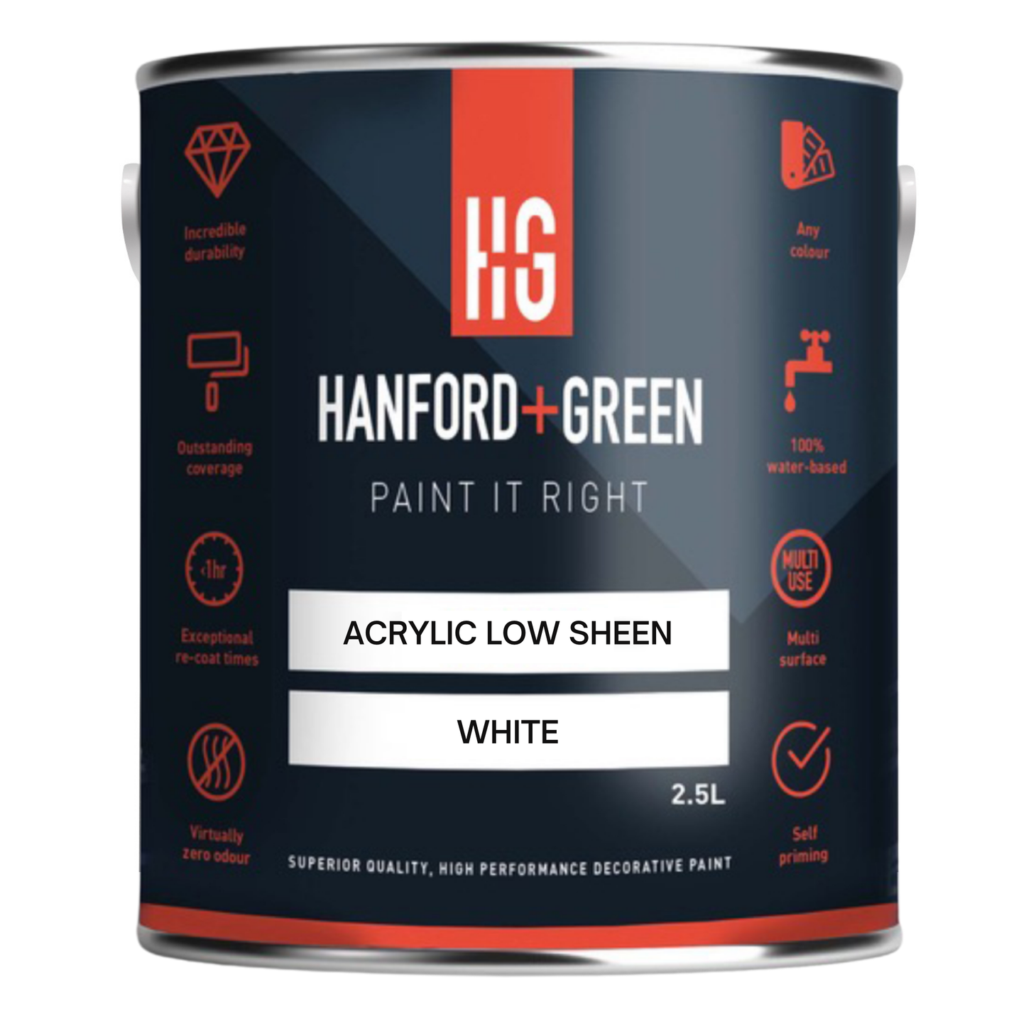 Hanford & Green Acrylic Low Sheen Paint White - 7% Sheen