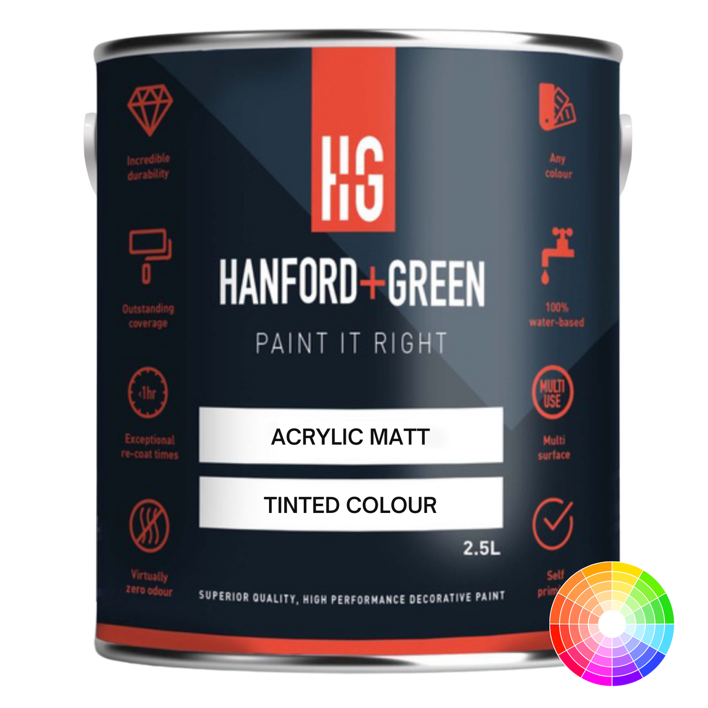 Hanford & Green Acrylic Flat Matt Tinted Colour - 3% Sheen