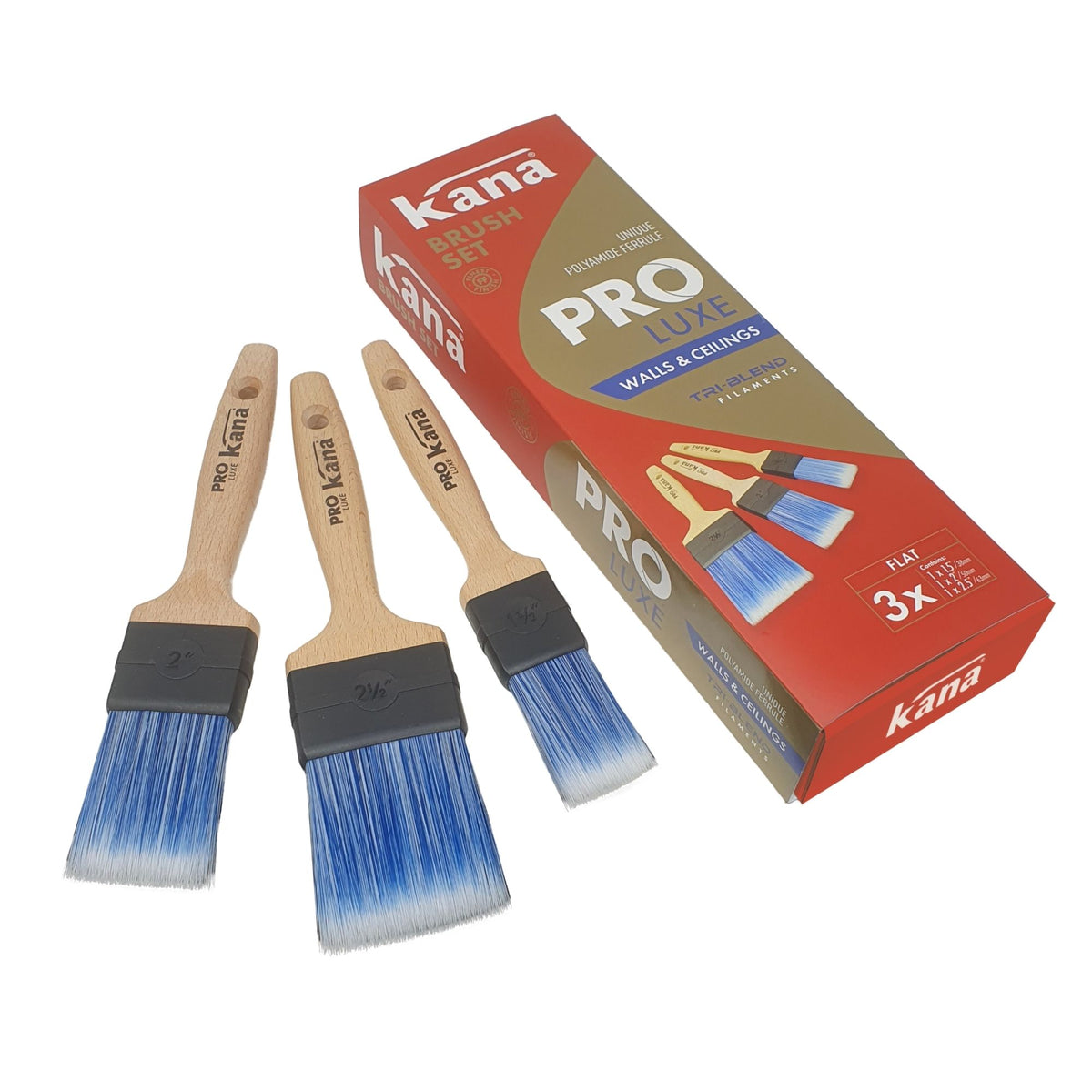 Kana Pro Luxe Flat Synthetic Paint Brush Box Set - 3 Pack