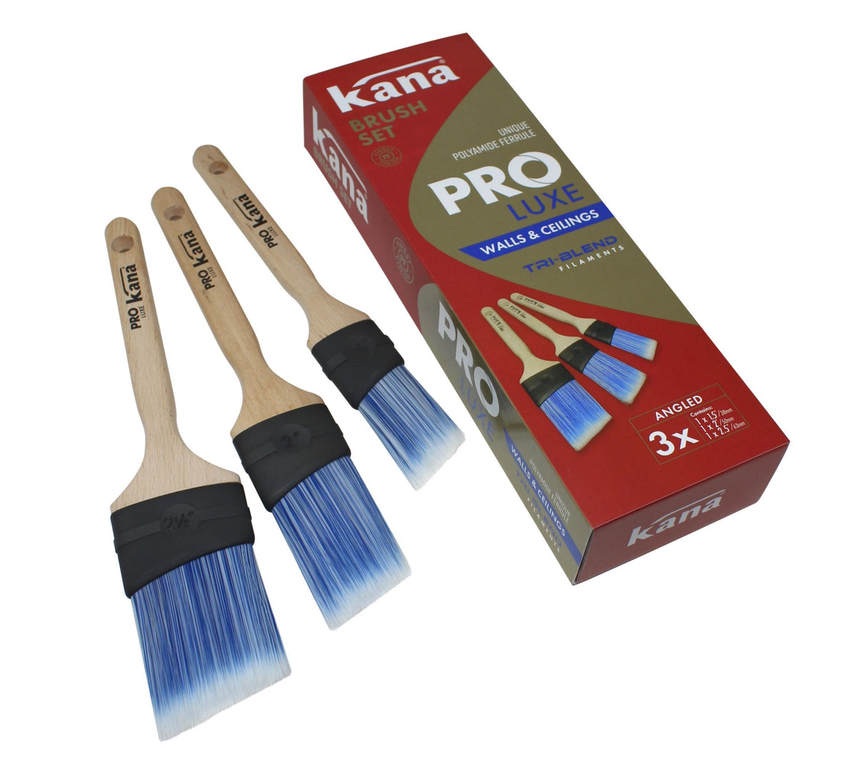 Kana Pro Luxe Angled Synthetic Paint Brush Box Set - 3 Pack