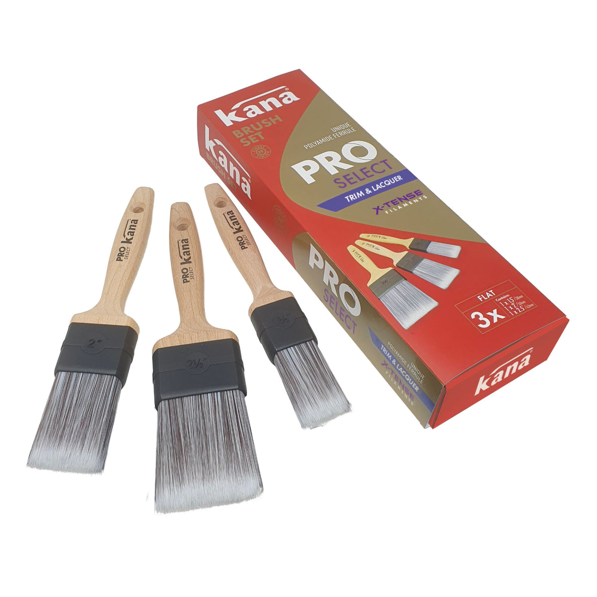 Kana Pro Select Flat Synthetic Paint Brush Box Set - 3 Pack