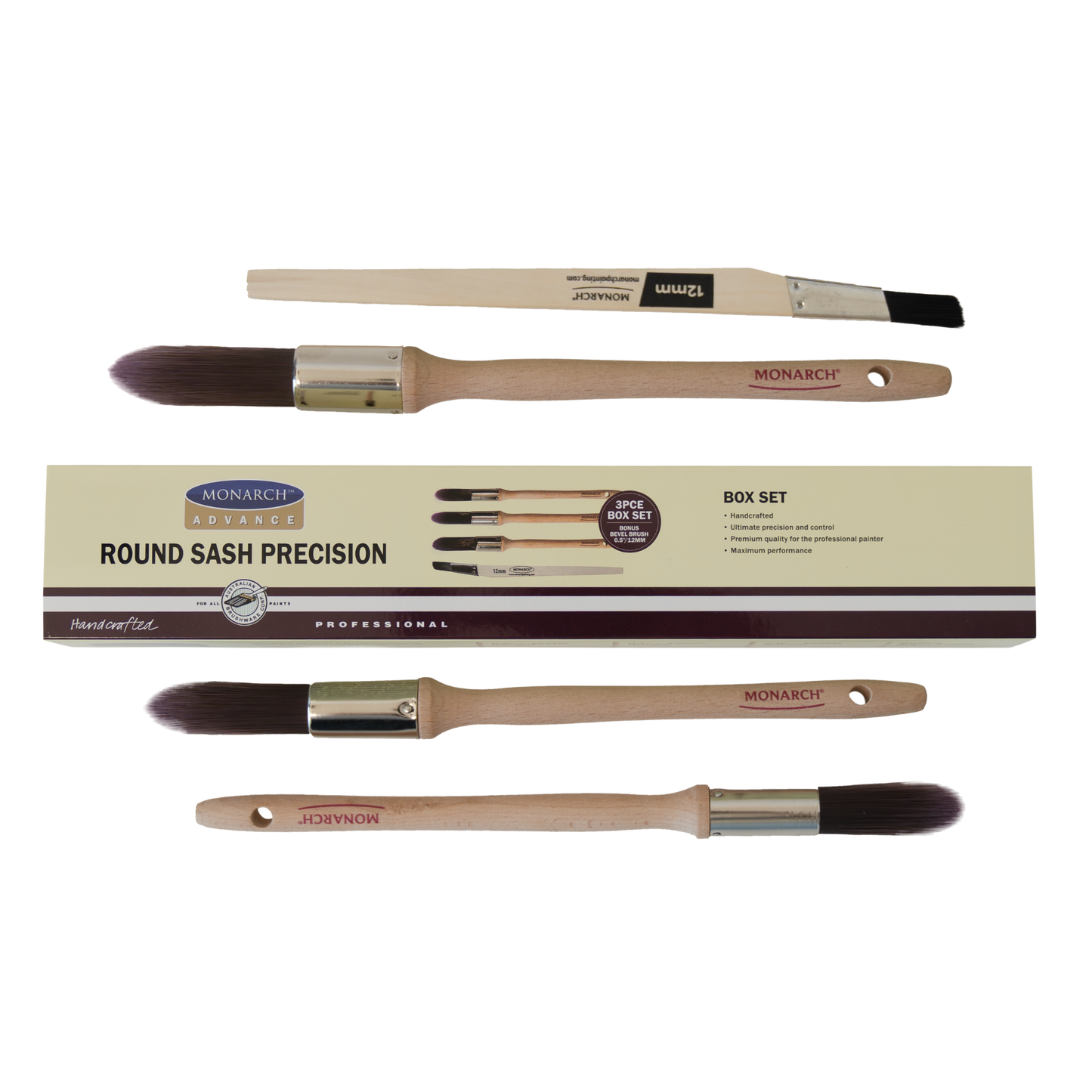 Monarch Advance Round Sash Precision Box Set 3 pièces + Pinceau plat gratuit