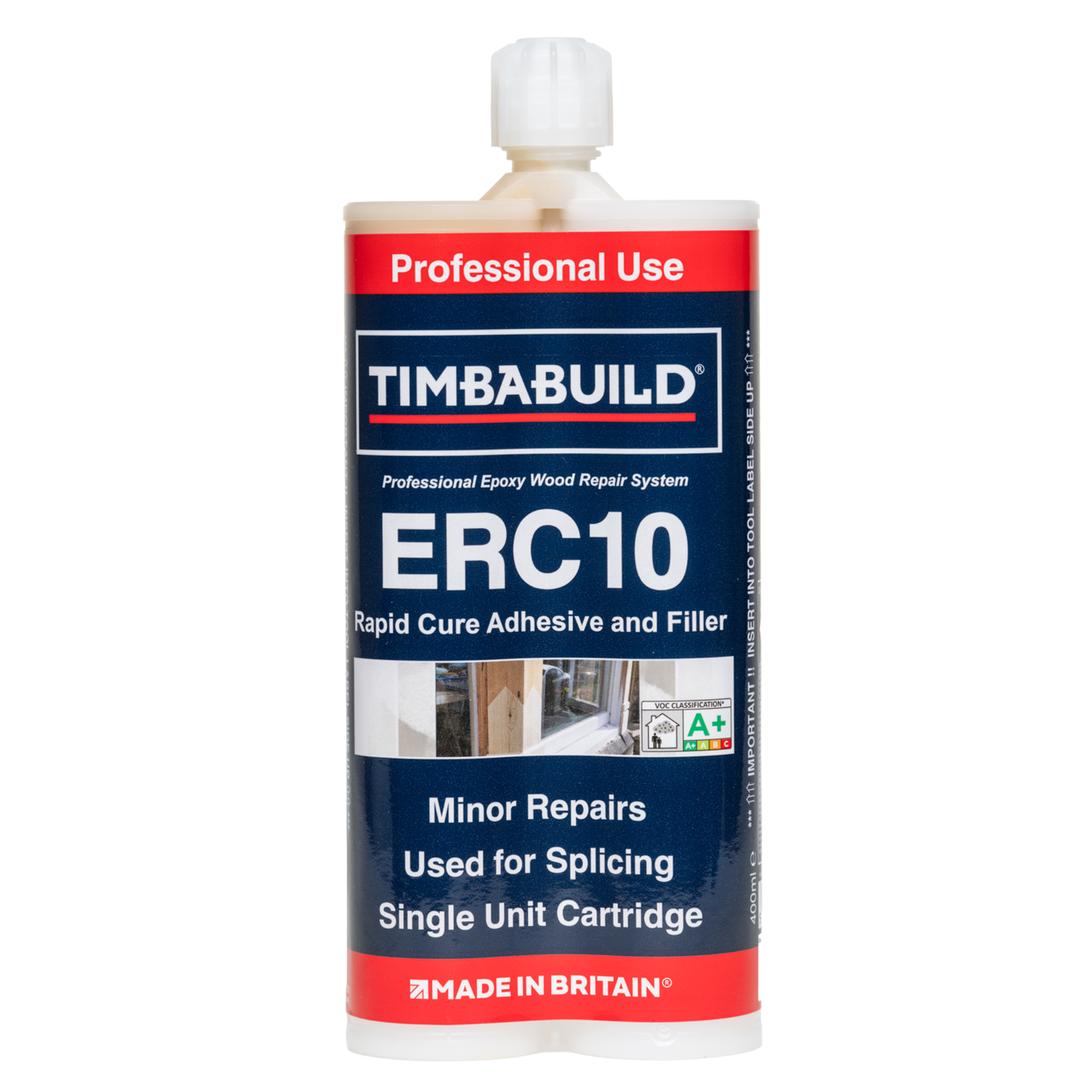 TIMBABUILD ERC10 adhesive and filler cartridge on a white background